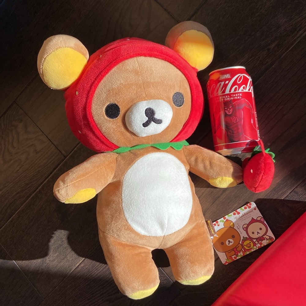 Rilakkuma strawberry bear plush with back zip 37.5 cm tall new with tag